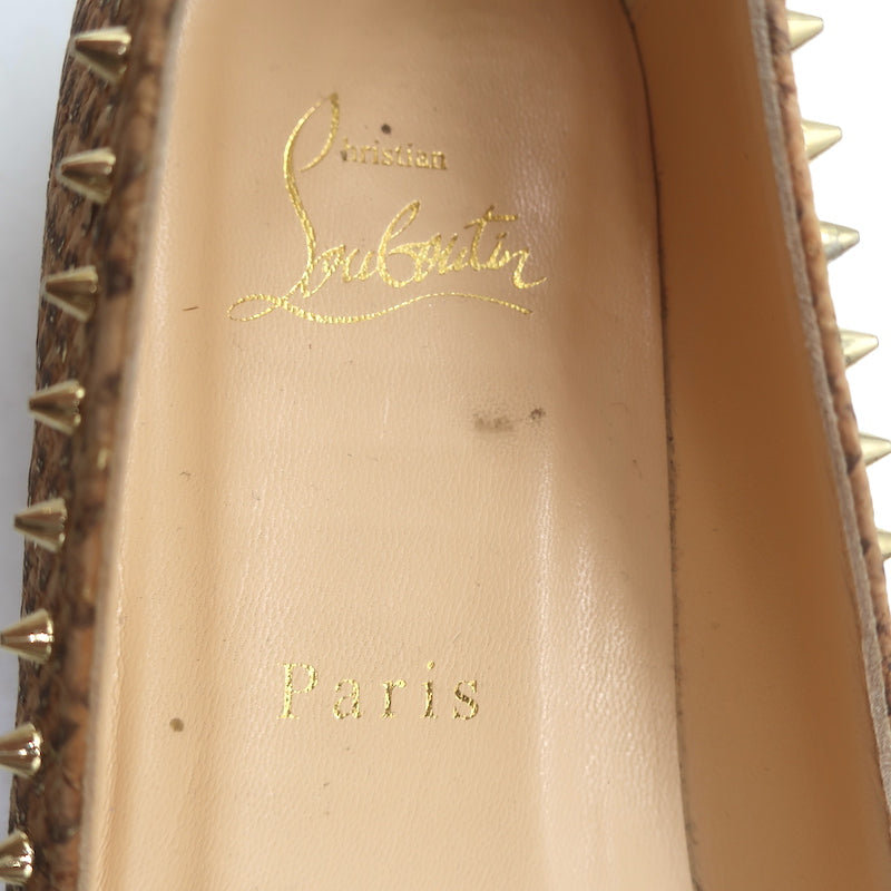 Christian Louboutin Anjalina Studded Snake-Effect Cork Flats Tan Size 39.5