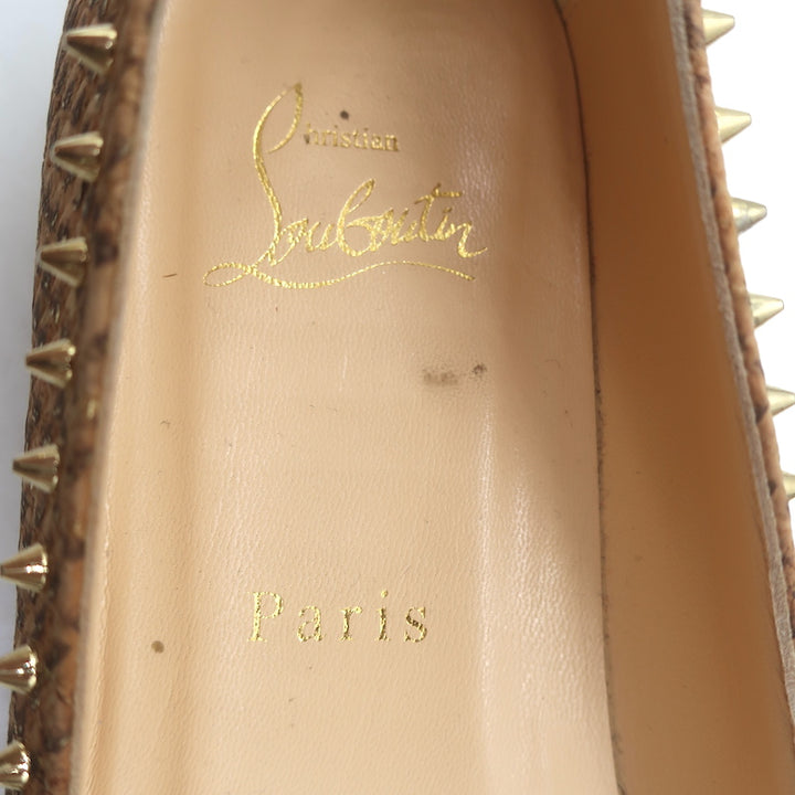 Christian Louboutin Anjalina Studded Snake-Effect Cork Flats Tan Size 39.5