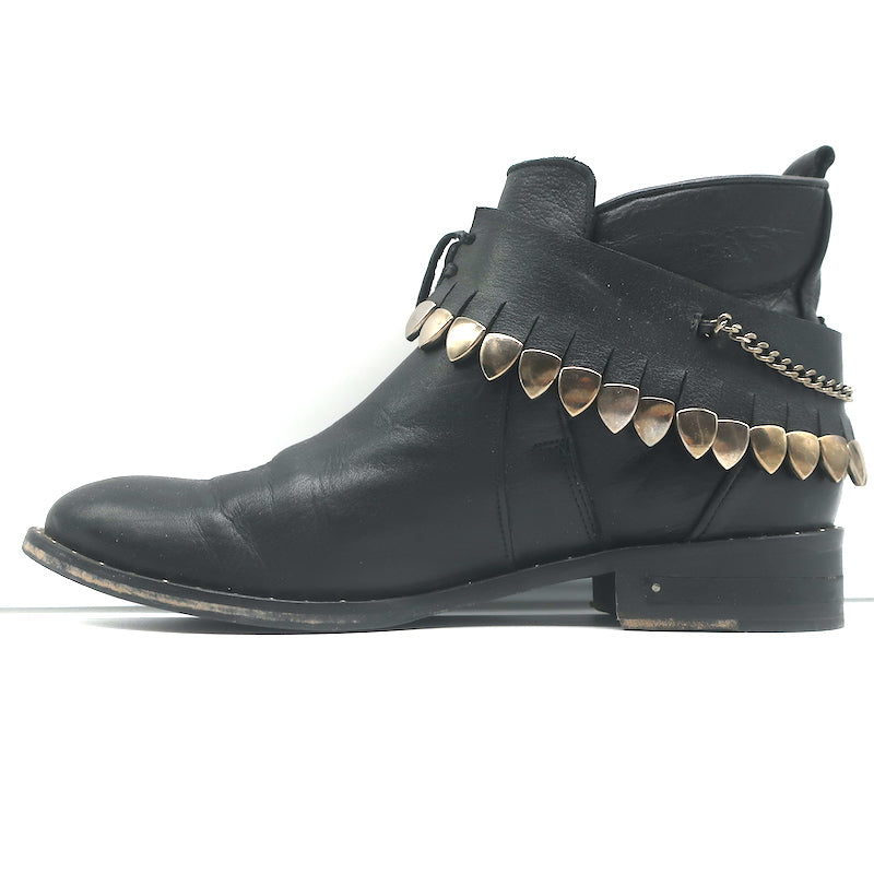 Freda Salvador Star Fringe Overlay Jodhpur Boots Black Leather Size 9.5
