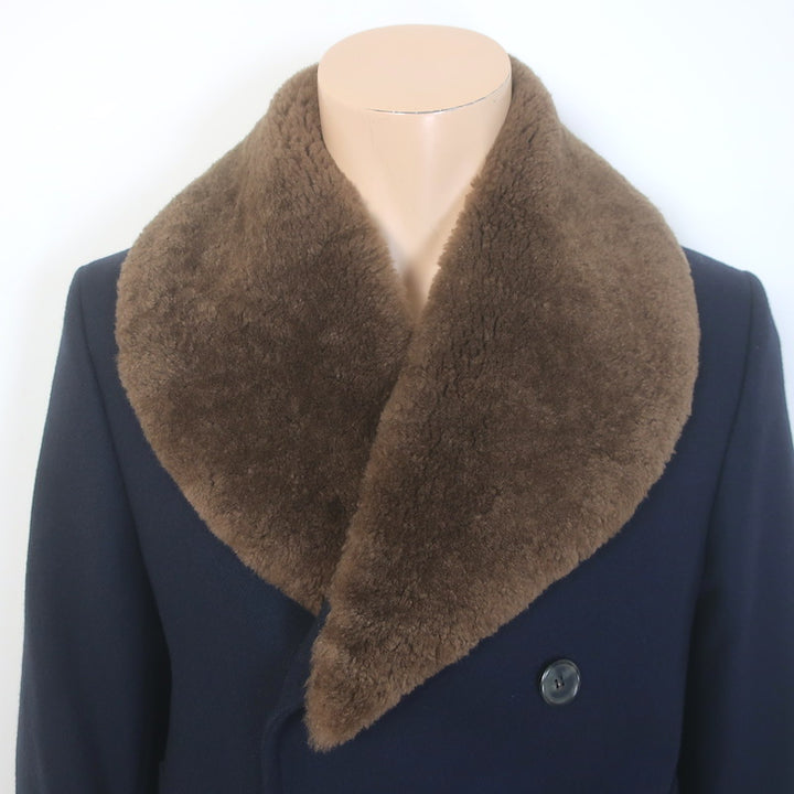 Alexander McQueen Shearling-Collar Peacoat Navy Wool-Cashmere Size 50