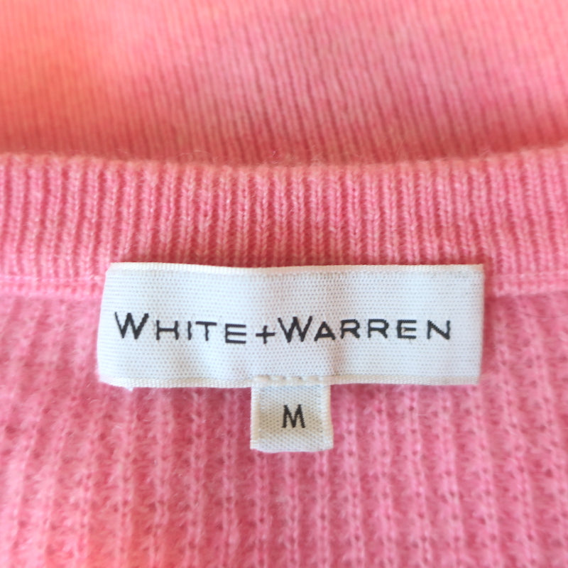 White + Warren Cashmere Henley Sweater Pink Waffle Knit Size Medium