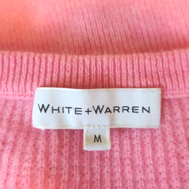 White + Warren Cashmere Henley Sweater Pink Waffle Knit Size Medium
