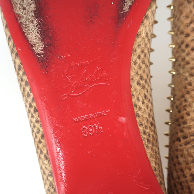 Christian Louboutin Anjalina Studded Snake-Effect Cork Flats Tan Size 39.5