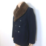 Alexander McQueen Shearling-Collar Peacoat Navy Wool-Cashmere Size 50