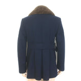 Alexander McQueen Shearling-Collar Peacoat Navy Wool-Cashmere Size 50