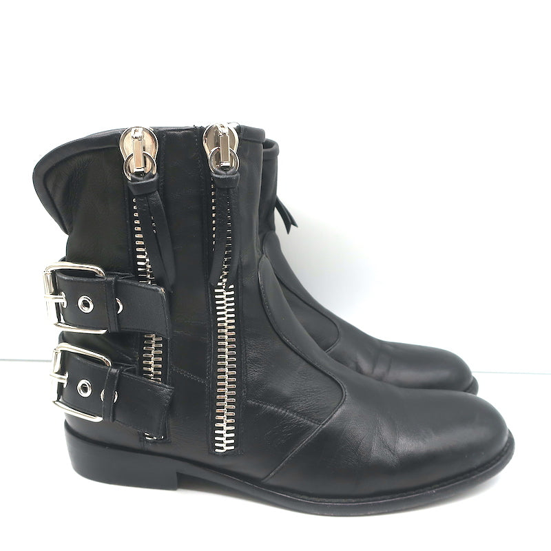 Giuseppe Zanotti Zipper Moto Boots Black Leather Size 39 Flat Ankle Boots