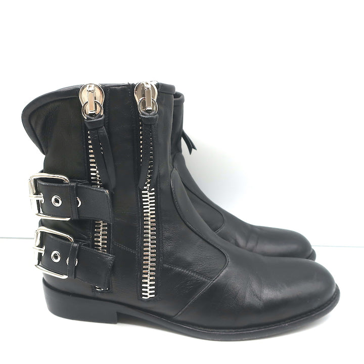 Giuseppe Zanotti Zipper Moto Boots Black Leather Size 39 Flat Ankle Boots