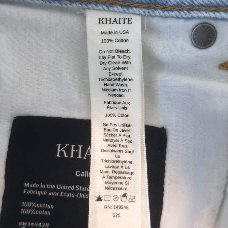 KHAITE Callum Straight Leg Jeans Shelburne Light Blue Denim Size 26