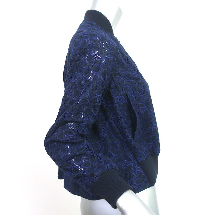 Sacai Luck Floral Lace Bomber Jacket Navy Cotton Size 1