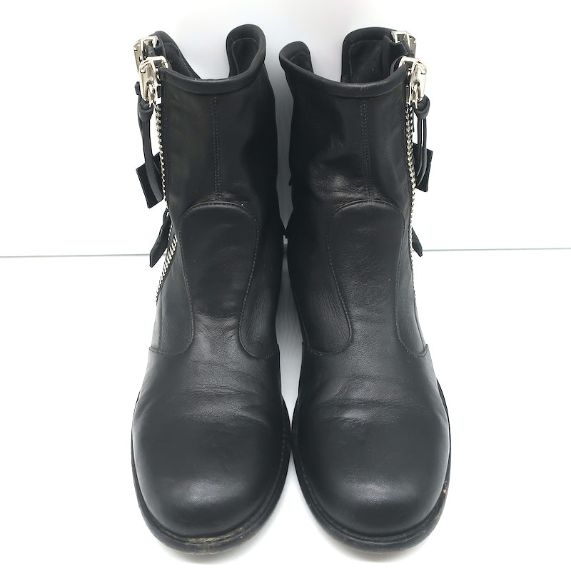 Giuseppe Zanotti Zipper Moto Boots Black Leather Size 39 Flat Ankle Boots