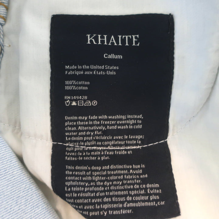 KHAITE Callum Straight Leg Jeans Shelburne Light Blue Denim Size 26