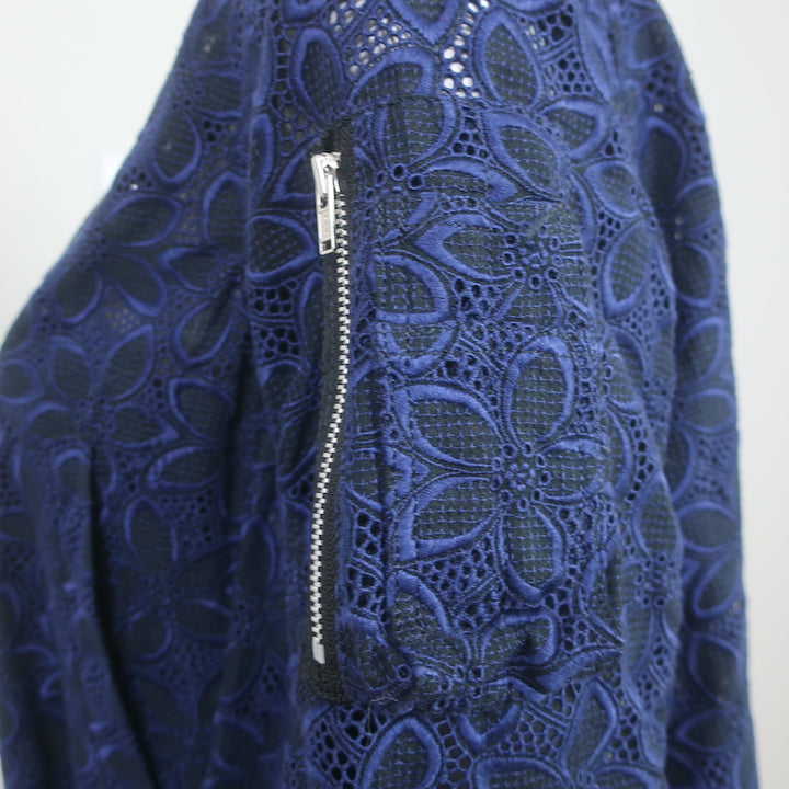 Sacai Luck Floral Lace Bomber Jacket Navy Cotton Size 1