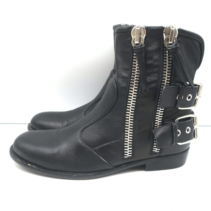 Giuseppe Zanotti Zipper Moto Boots Black Leather Size 39 Flat Ankle Boots