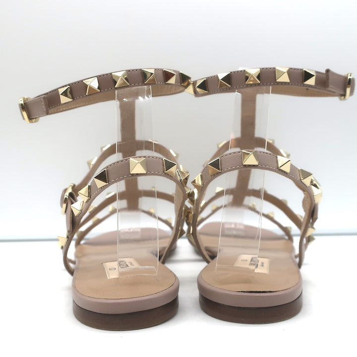 Valentino Rockstud Caged Ankle Strap Sandals Poudre Leather Size 39.5