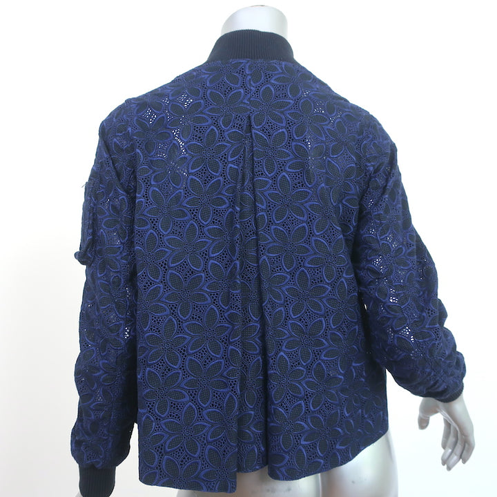 Sacai Luck Floral Lace Bomber Jacket Navy Cotton Size 1