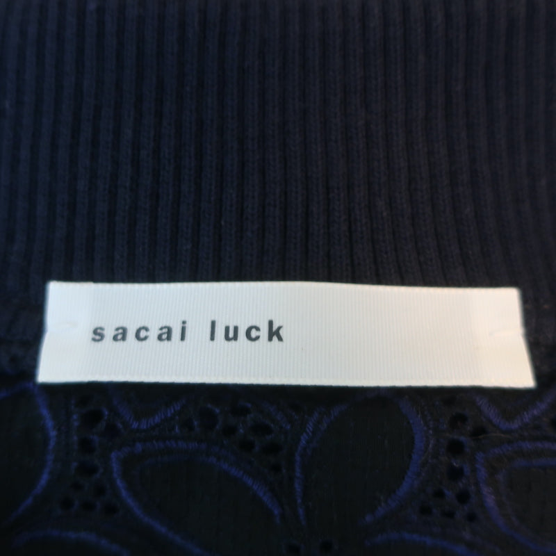 Sacai Luck Floral Lace Bomber Jacket Navy Cotton Size 1