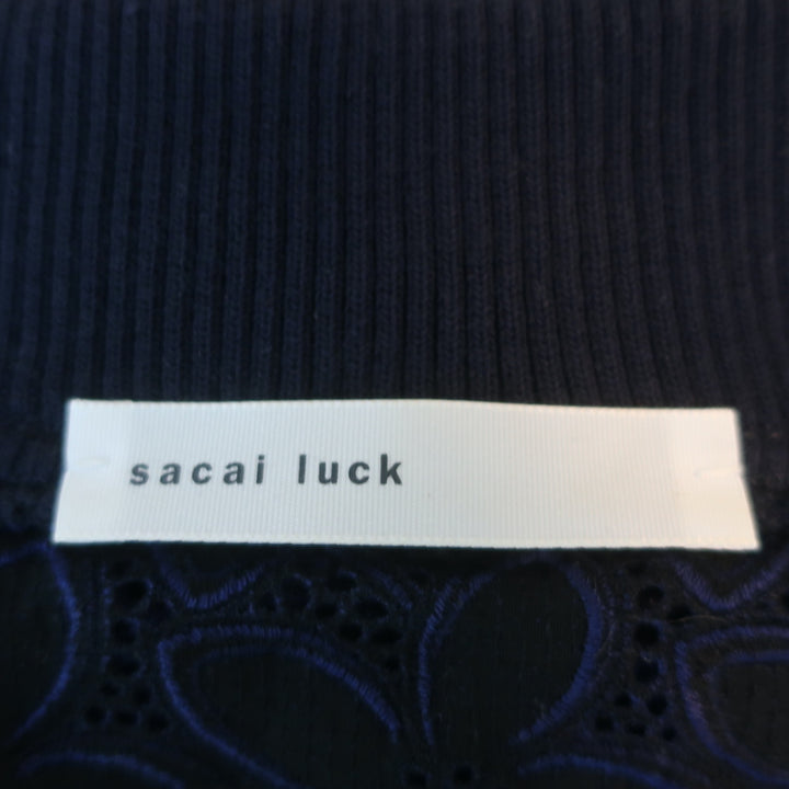 Sacai Luck Floral Lace Bomber Jacket Navy Cotton Size 1