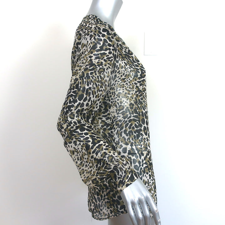Nili Lotan Leopard Print Silk Blouse Size Medium Long Sleeve Top
