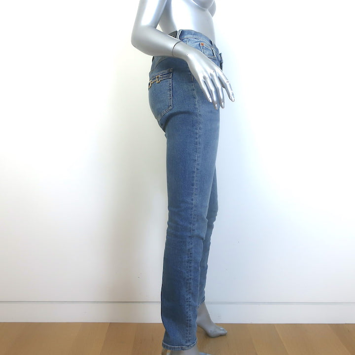 Gucci Horsebit-Embellished High Waist Skinny Jeans Blue Stretch Denim Size 29