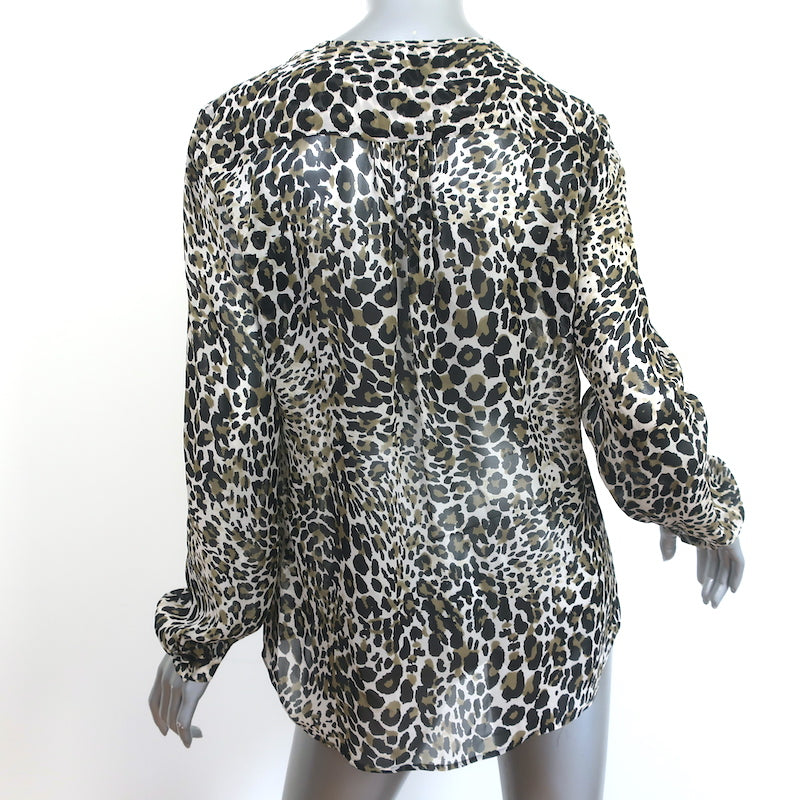 Nili Lotan Leopard Print Silk Blouse Size Medium Long Sleeve Top