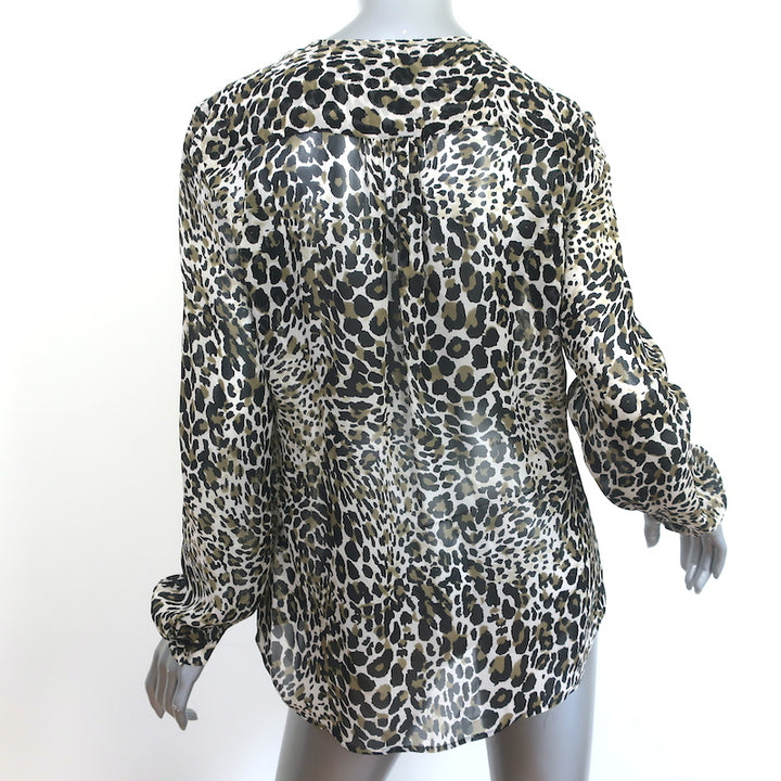 Nili Lotan Leopard Print Silk Blouse Size Medium Long Sleeve Top