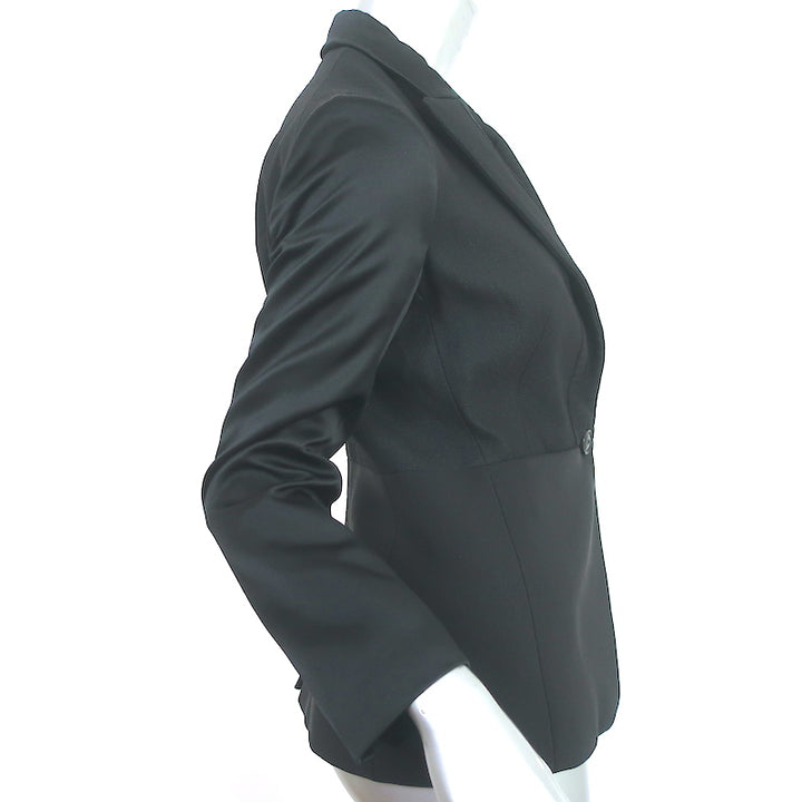 The Row Mixed Media Blazer Black Satin &amp; Pique Size 4 One Button Jacket