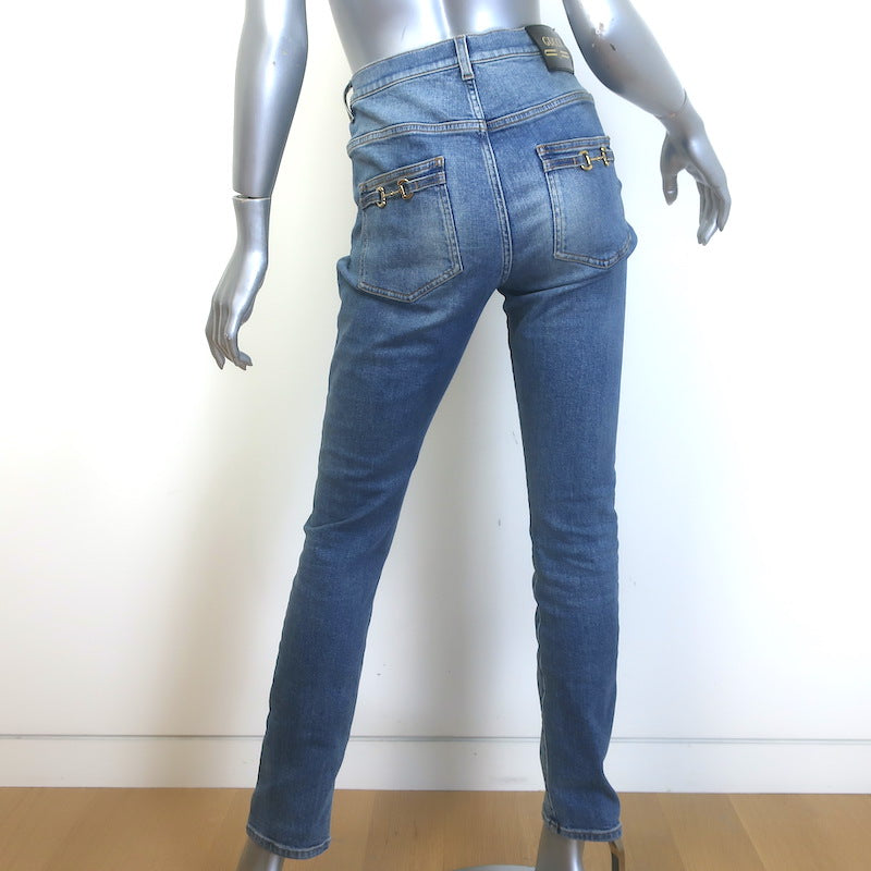 Gucci Horsebit-Embellished High Waist Skinny Jeans Blue Stretch Denim Size 29