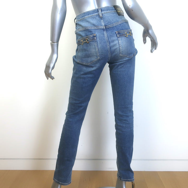 Gucci Horsebit-Embellished High Waist Skinny Jeans Blue Stretch Denim Size 29