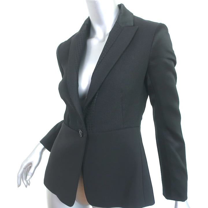 The Row Mixed Media Blazer Black Satin &amp; Pique Size 4 One Button Jacket