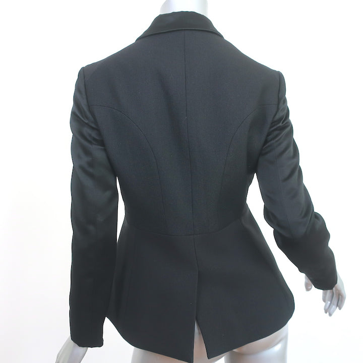 The Row Mixed Media Blazer Black Satin &amp; Pique Size 4 One Button Jacket