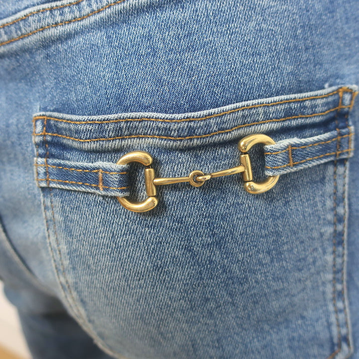 Gucci Horsebit-Embellished High Waist Skinny Jeans Blue Stretch Denim Size 29
