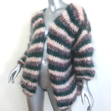 Les Tricots d'O Striped Cardigan Green/Light Pink Mohair-Blend One Size