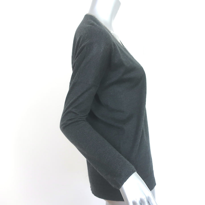 Brunello Cucinelli Monili-Trim Cashmere Sweater Charcoal Size Medium