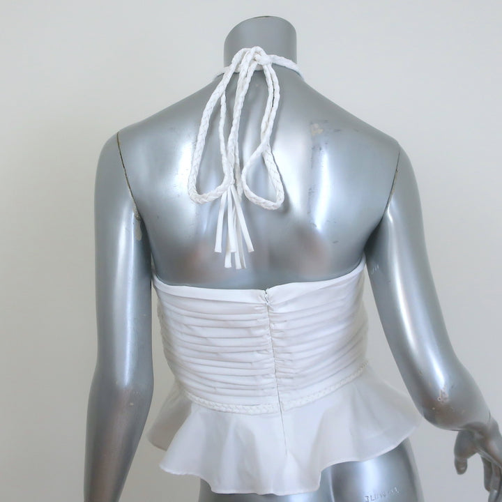 Veronica Beard Arienne Halter Top White Pleated Stretch Cotton Size 8