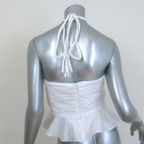 Veronica Beard Arienne Halter Top White Pleated Stretch Cotton Size 8