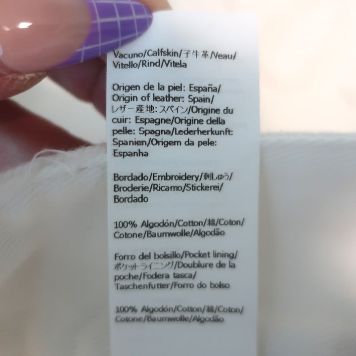 Loewe composition label, 100% cotton and Spanish calfskin