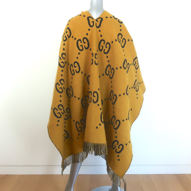 Gucci Reversible GG Wool &amp; Plaid Poncho Mustard Yellow/Multicolor