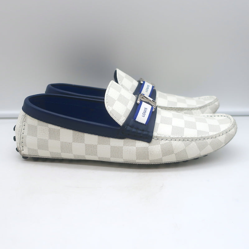 Louis Vuitton Hockenheim Moccasins White Damier Canvas Size 7.5 Driving Loafers