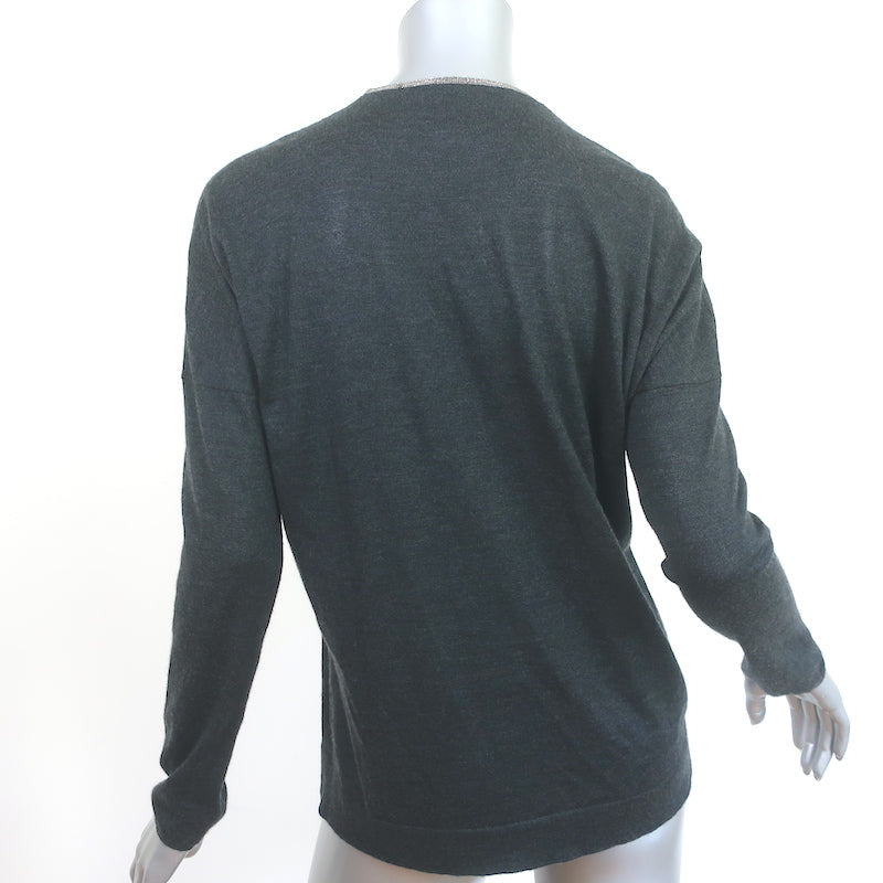 Brunello Cucinelli Monili-Trim Cashmere Sweater Charcoal Size Medium
