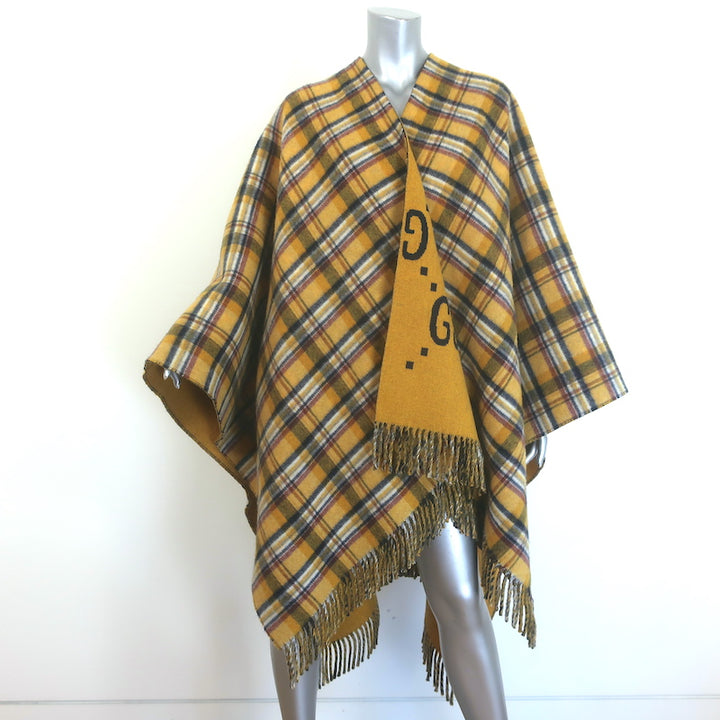 Gucci Reversible GG Wool &amp; Plaid Poncho Mustard Yellow/Multicolor