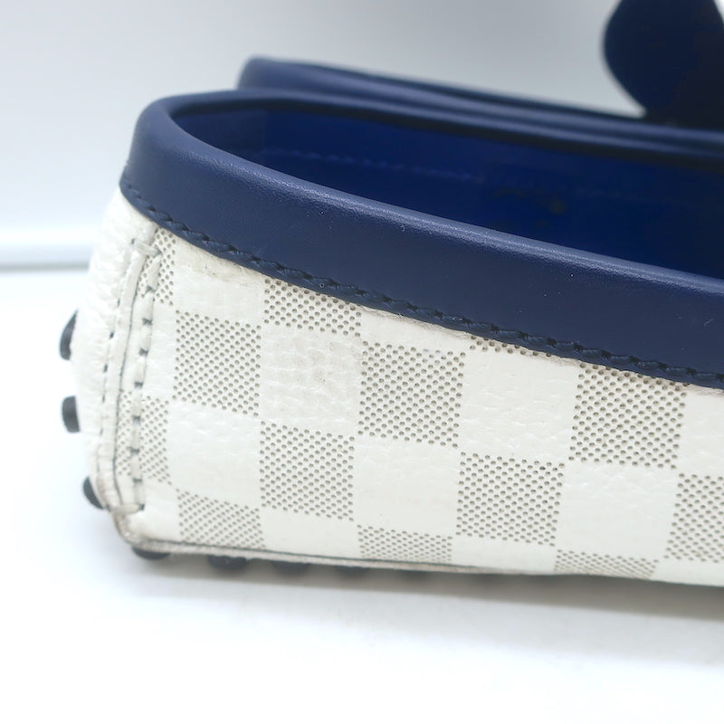 Louis Vuitton Hockenheim Moccasins White Damier Canvas Size 7.5 Driving Loafers