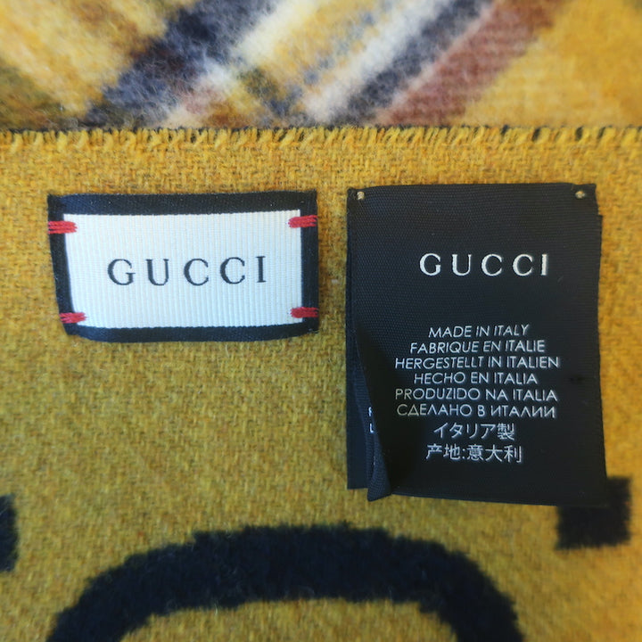 Gucci Reversible GG Wool &amp; Plaid Poncho Mustard Yellow/Multicolor