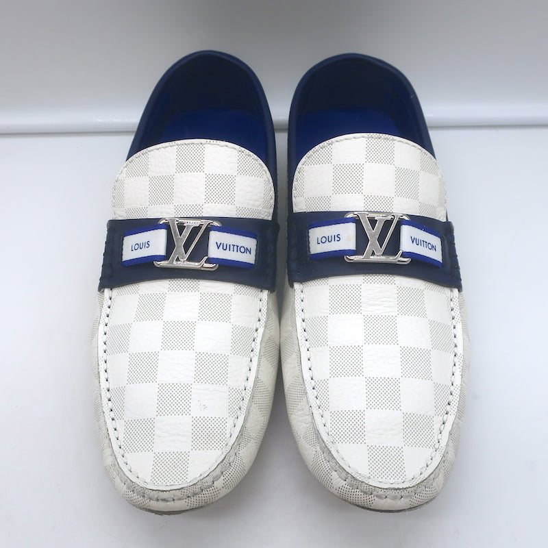 Louis Vuitton Hockenheim Moccasins White Damier Canvas Size 7.5 Driving Loafers