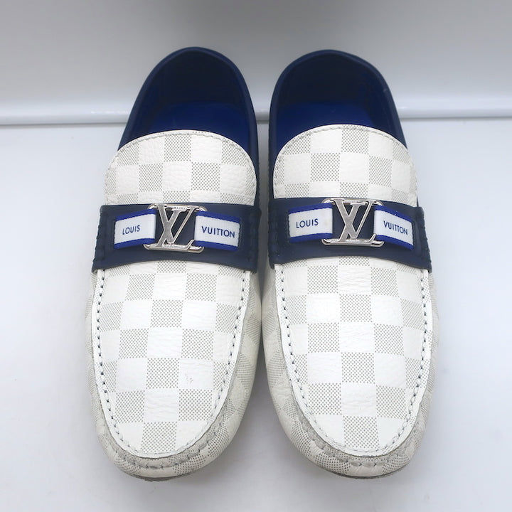 Louis Vuitton Hockenheim Moccasins White Damier Canvas Size 7.5 Driving Loafers