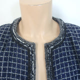 Chanel 17A Cosmopolite Fantasy Tweed Coat Navy/Silver Cotton-Blend Size 54 NEW