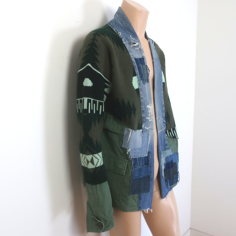 Greg Lauren x Alanui Cashmere &amp; Denim Patchwork Field Jacket Size Extra Small