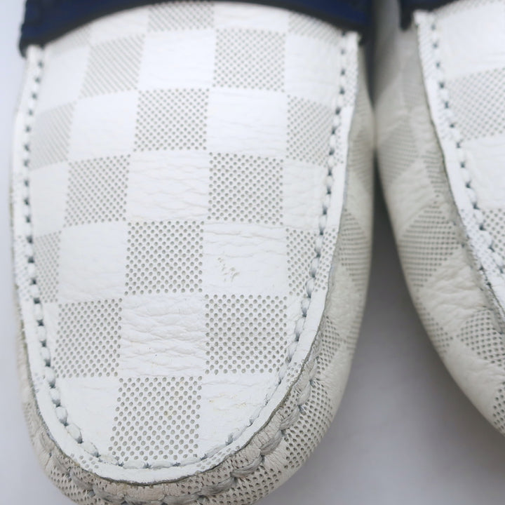 Louis Vuitton Hockenheim Moccasins White Damier Canvas Size 7.5 Driving Loafers