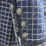Chanel 17A Cosmopolite Fantasy Tweed Coat Navy/Silver Cotton-Blend Size 54 NEW