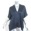 Nili Lotan Blouse Navy Hammered Silk Satin Size Extra Small Short Sleeve Top