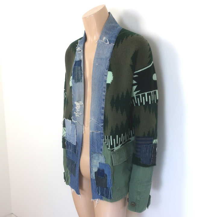 Greg Lauren x Alanui Cashmere &amp; Denim Patchwork Field Jacket Size Extra Small